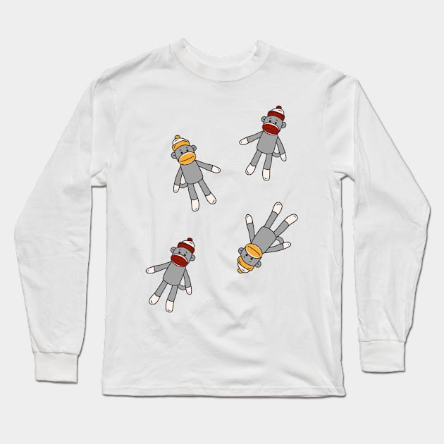 Sock Monkey Pattern On White Background Long Sleeve T-Shirt by faiiryliite
